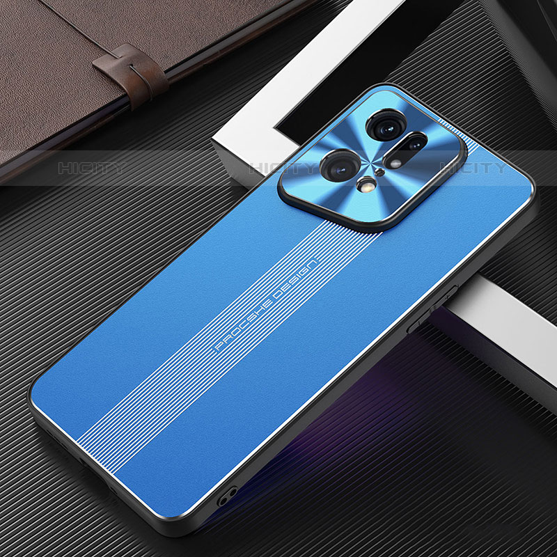 Funda Lujo Marco de Aluminio y Silicona Carcasa Bumper J01 para Oppo Find X5 Pro 5G Azul