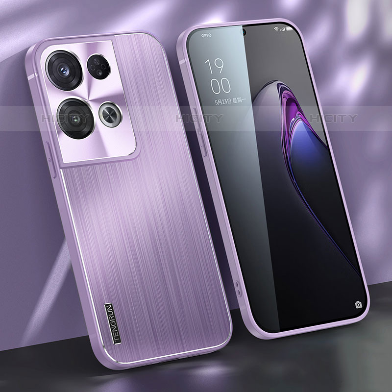 Funda Lujo Marco de Aluminio y Silicona Carcasa Bumper J01 para Oppo Reno8 Pro+ Plus 5G Morado