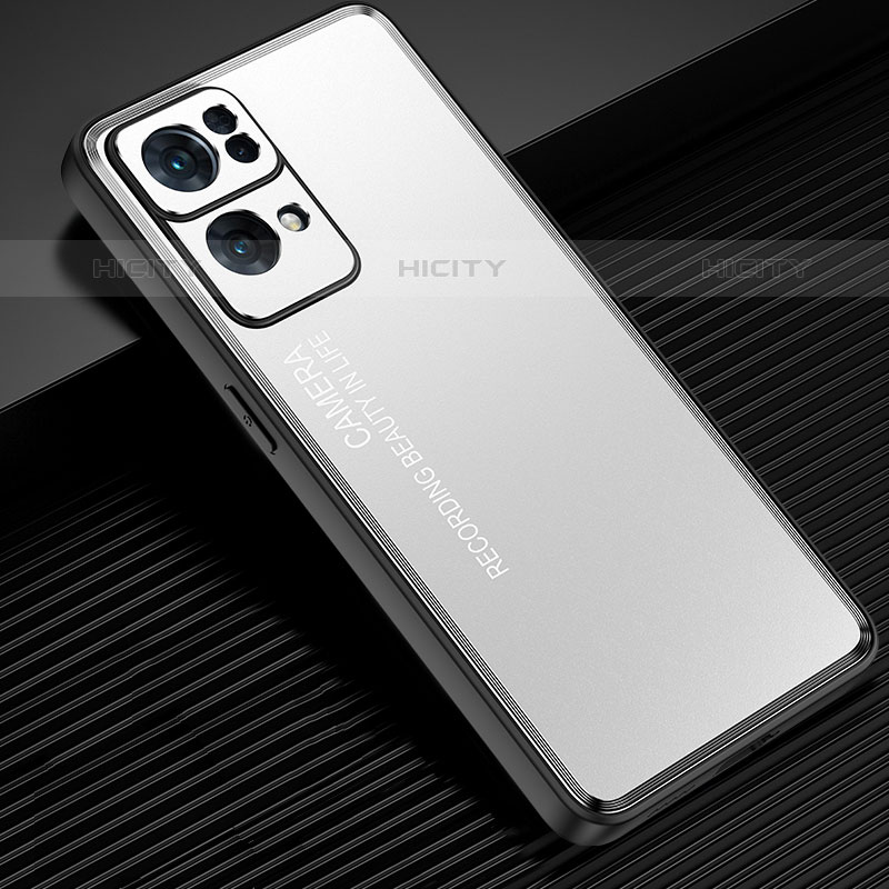 Funda Lujo Marco de Aluminio y Silicona Carcasa Bumper J02 para Oppo Reno7 Pro 5G Plata