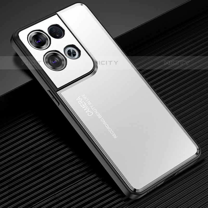 Funda Lujo Marco de Aluminio y Silicona Carcasa Bumper J02 para Oppo Reno8 Pro 5G Plata