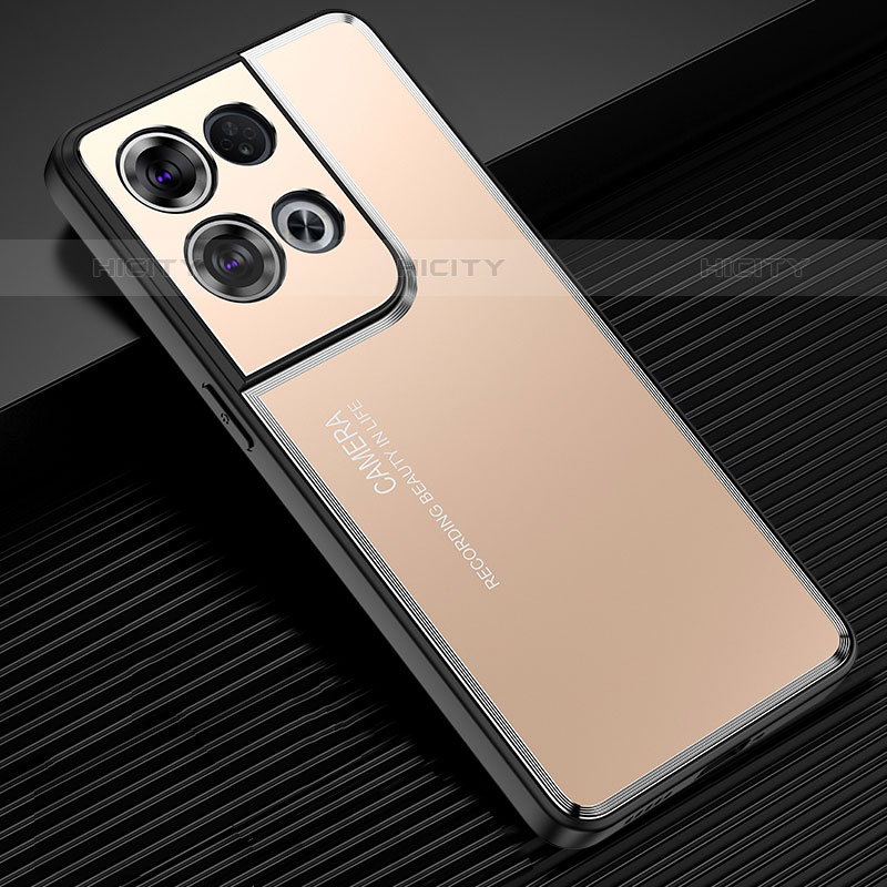 Funda Lujo Marco de Aluminio y Silicona Carcasa Bumper J02 para Oppo Reno9 Pro 5G Oro