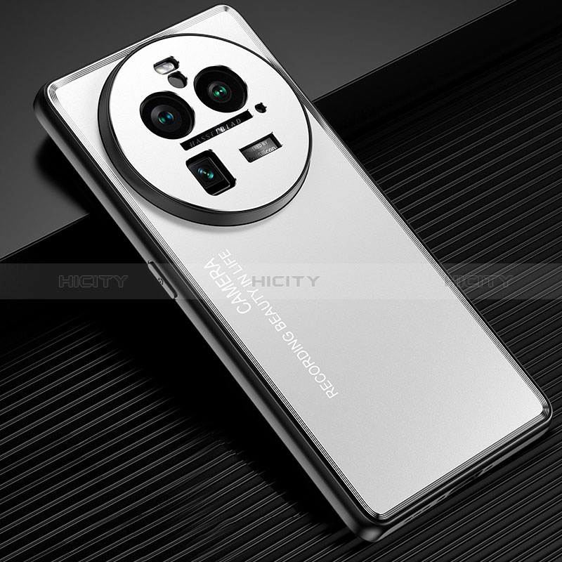 Funda Lujo Marco de Aluminio y Silicona Carcasa Bumper JL2 para Oppo Find X6 5G Plata