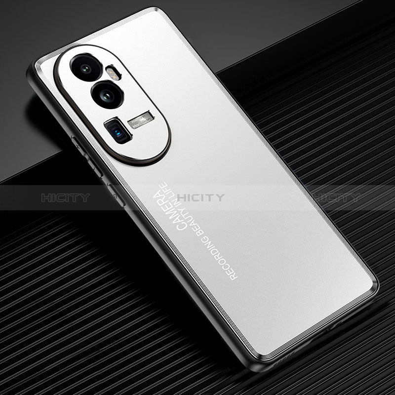 Funda Lujo Marco de Aluminio y Silicona Carcasa Bumper JL2 para Oppo Reno10 Pro+ Plus 5G Plata