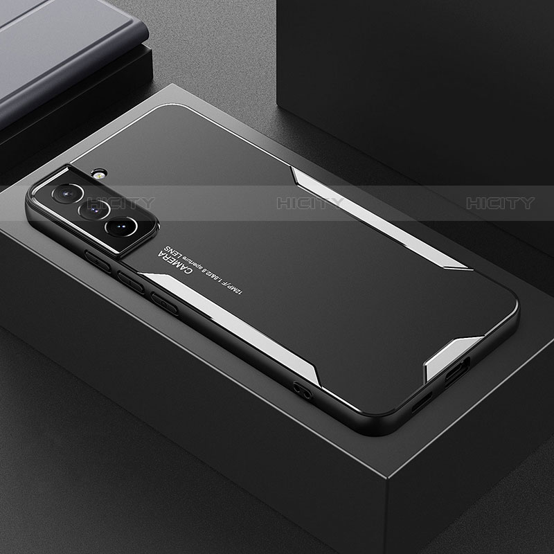 Funda Lujo Marco de Aluminio y Silicona Carcasa Bumper M01 para Samsung Galaxy S22 Plus 5G Plata