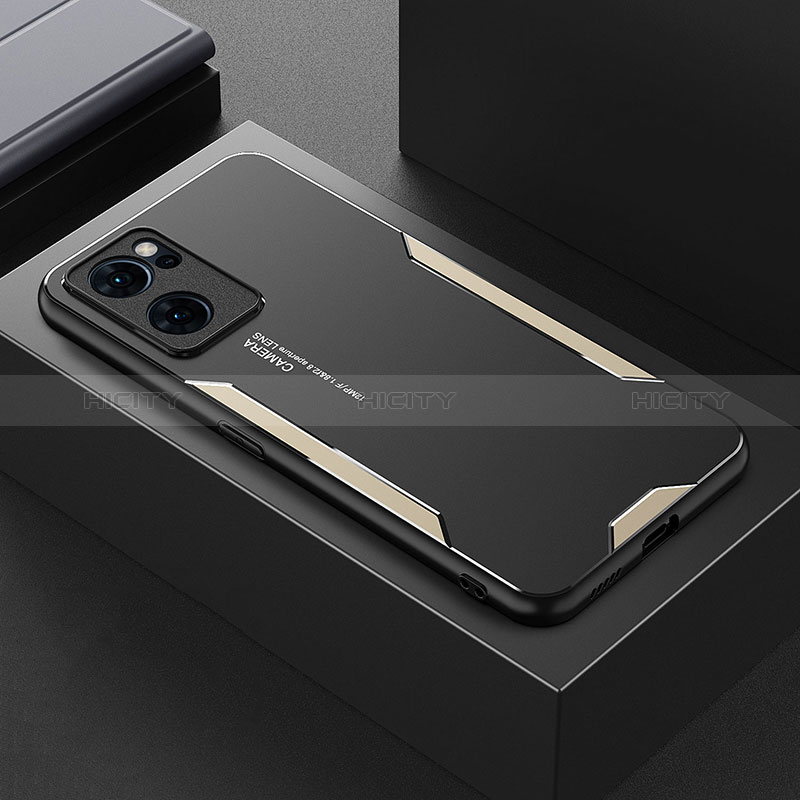 Funda Lujo Marco de Aluminio y Silicona Carcasa Bumper para OnePlus Nord CE 2 5G Oro