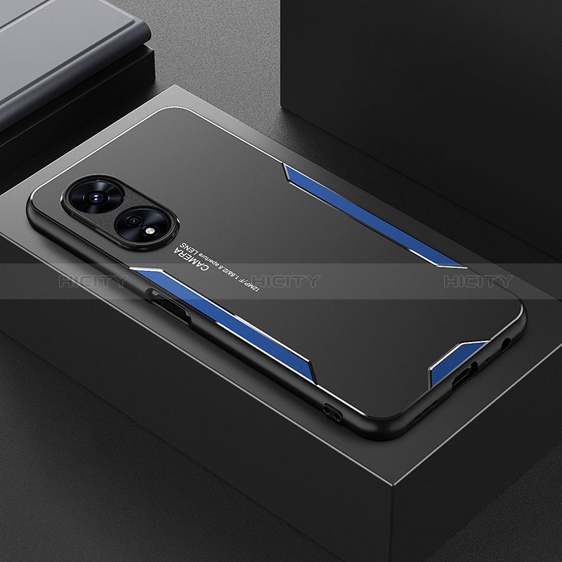 Funda Lujo Marco de Aluminio y Silicona Carcasa Bumper para Oppo A1 5G Azul