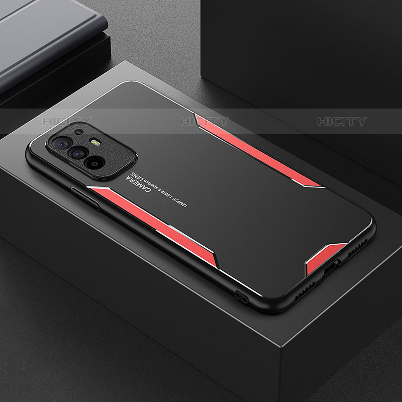 Funda Lujo Marco de Aluminio y Silicona Carcasa Bumper para Oppo A95 5G Rojo