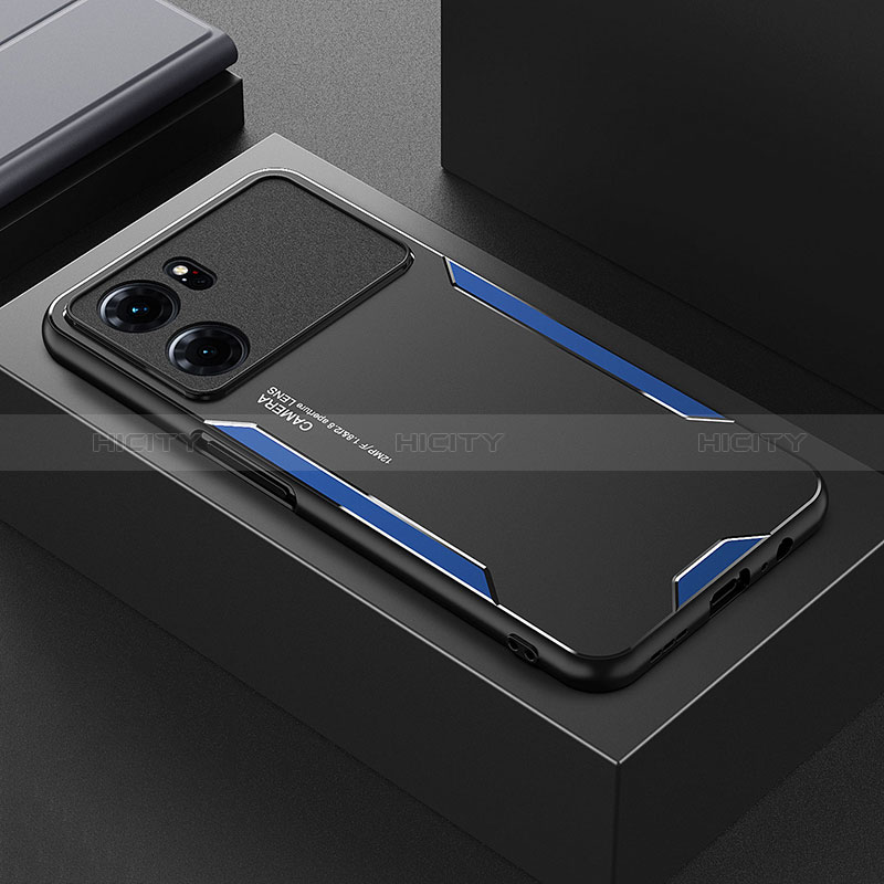 Funda Lujo Marco de Aluminio y Silicona Carcasa Bumper para Oppo K10 5G Azul