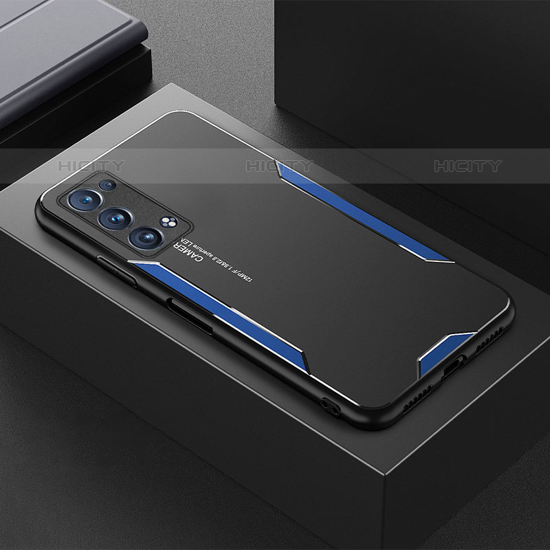 Funda Lujo Marco de Aluminio y Silicona Carcasa Bumper para Oppo Reno6 Pro 5G Azul