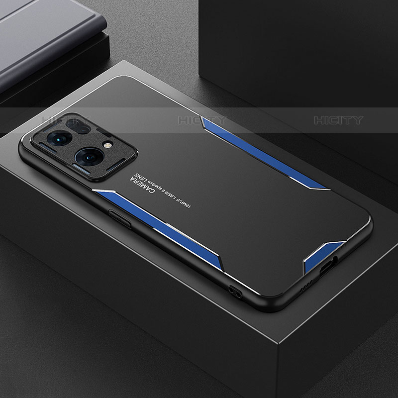 Funda Lujo Marco de Aluminio y Silicona Carcasa Bumper para Oppo Reno7 Pro 5G Azul