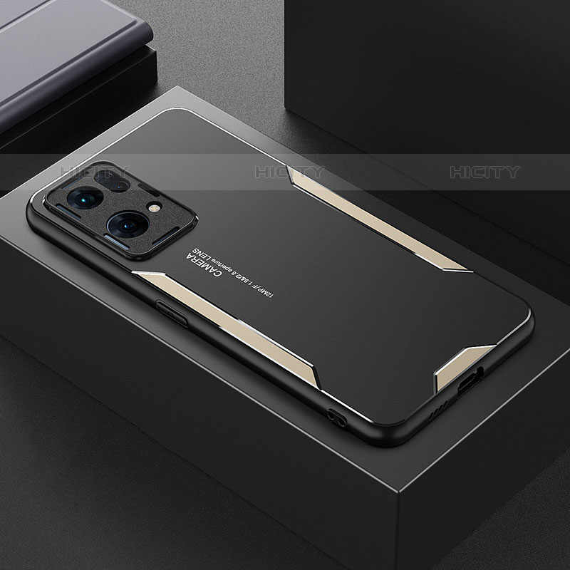 Funda Lujo Marco de Aluminio y Silicona Carcasa Bumper para Oppo Reno7 Pro 5G Oro