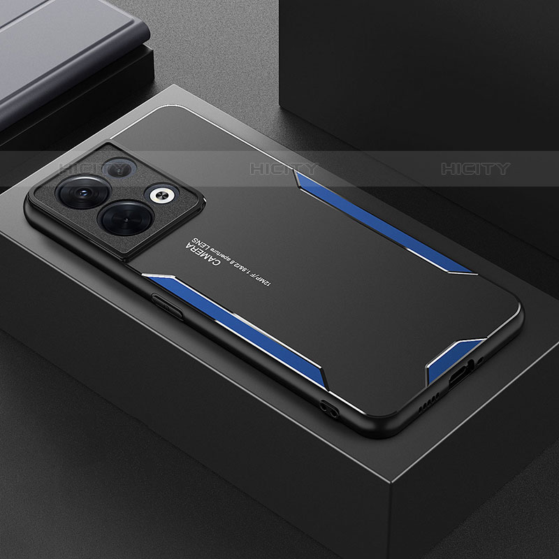 Funda Lujo Marco de Aluminio y Silicona Carcasa Bumper para Oppo Reno9 Pro 5G Azul