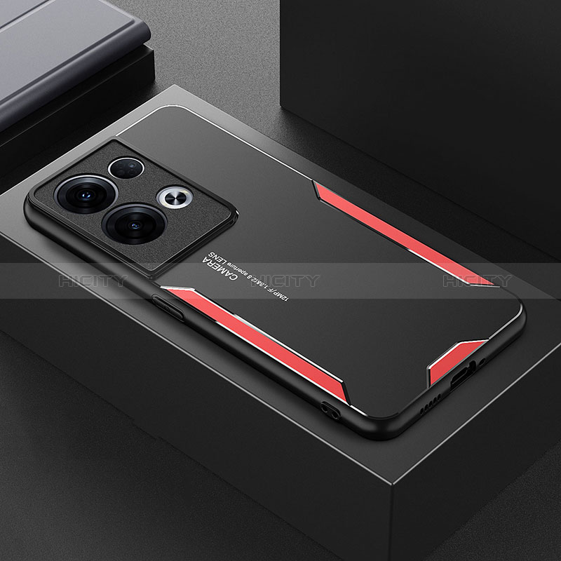 Funda Lujo Marco de Aluminio y Silicona Carcasa Bumper para Oppo Reno9 Pro+ Plus 5G Rojo