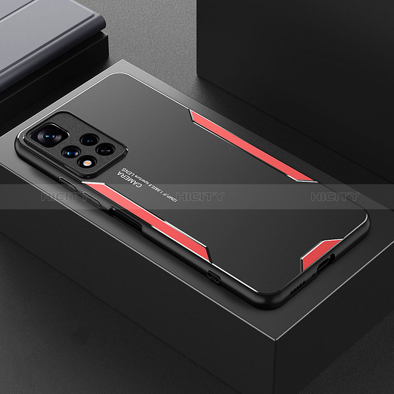 Funda Lujo Marco de Aluminio y Silicona Carcasa Bumper para Xiaomi Mi 11i 5G (2022) Rojo