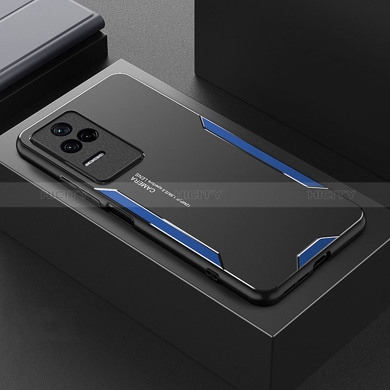 Funda Lujo Marco de Aluminio y Silicona Carcasa Bumper para Xiaomi Poco F4 5G Azul