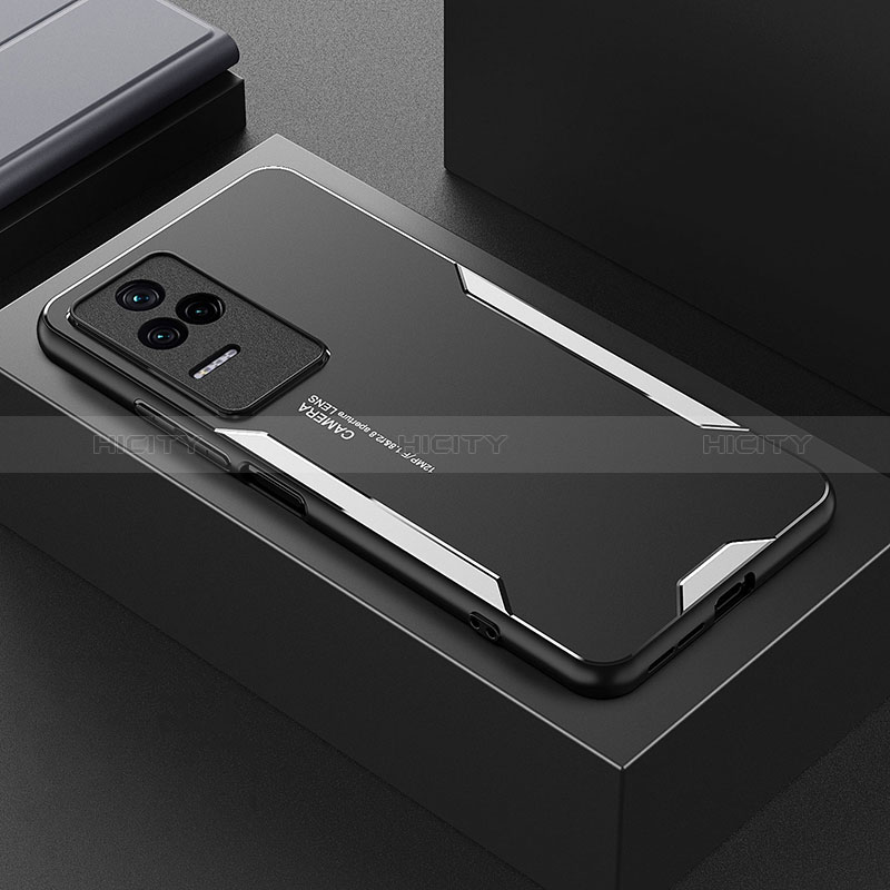Funda Lujo Marco de Aluminio y Silicona Carcasa Bumper para Xiaomi Poco F4 5G Plata