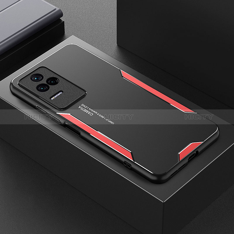 Funda Lujo Marco de Aluminio y Silicona Carcasa Bumper para Xiaomi Poco F4 5G Rojo