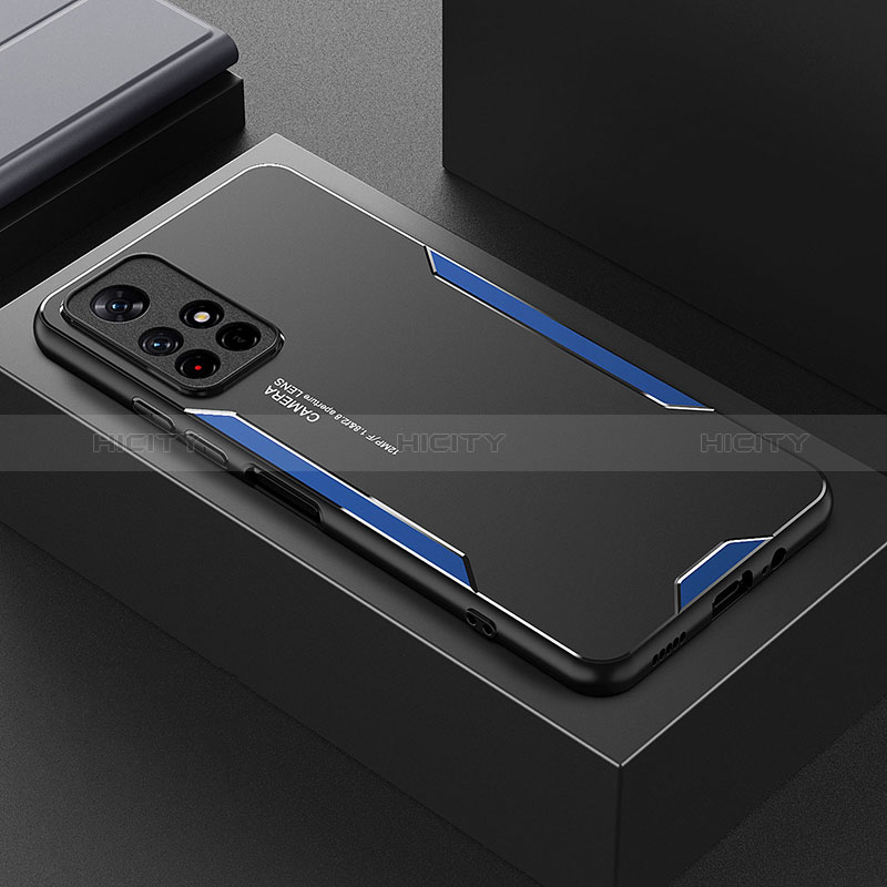 Funda Lujo Marco de Aluminio y Silicona Carcasa Bumper para Xiaomi Poco M4 Pro 5G Azul