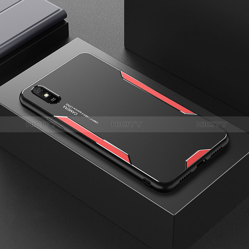 Funda Lujo Marco de Aluminio y Silicona Carcasa Bumper para Xiaomi Redmi 9i Rojo