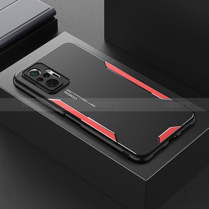 Funda Lujo Marco de Aluminio y Silicona Carcasa Bumper para Xiaomi Redmi Note 10 Pro 4G Rojo