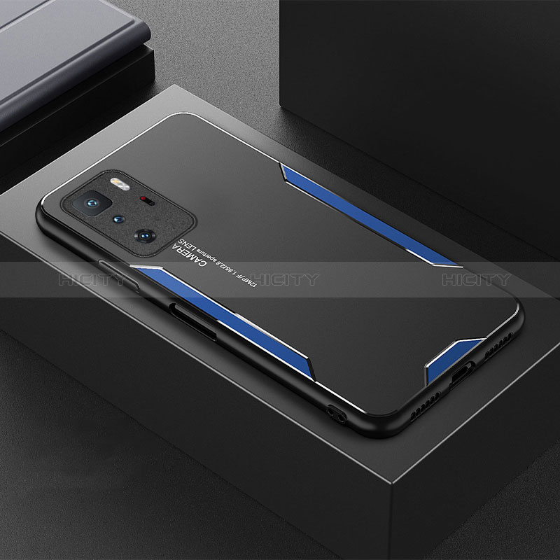 Funda Lujo Marco de Aluminio y Silicona Carcasa Bumper para Xiaomi Redmi Note 10 Pro 5G Azul