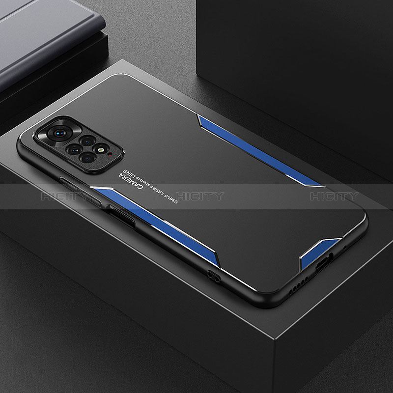 Funda Lujo Marco de Aluminio y Silicona Carcasa Bumper para Xiaomi Redmi Note 11 4G (2022) Azul