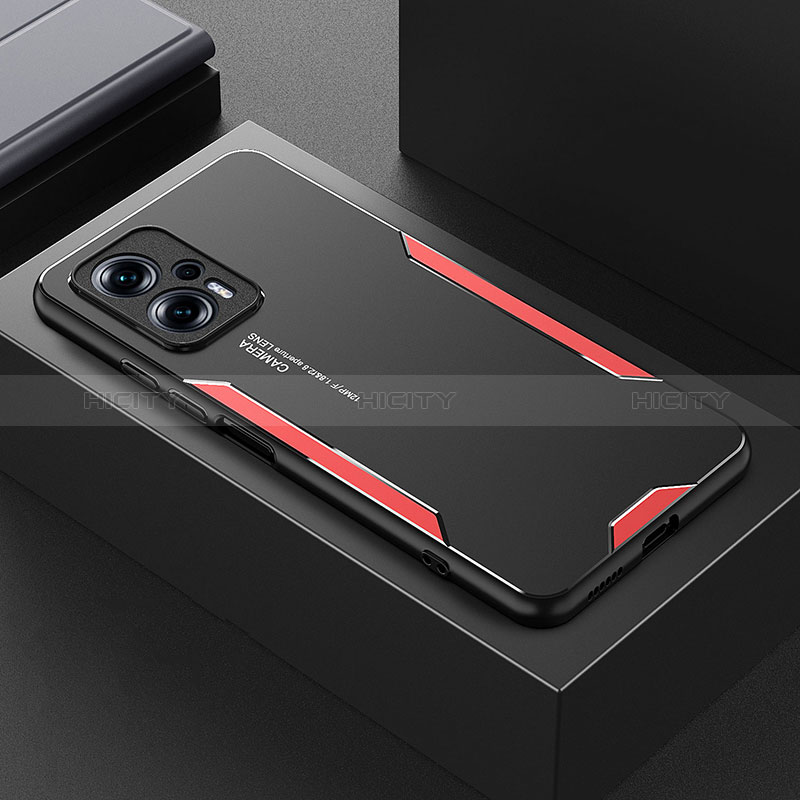 Funda Lujo Marco de Aluminio y Silicona Carcasa Bumper para Xiaomi Redmi Note 11T Pro 5G Rojo