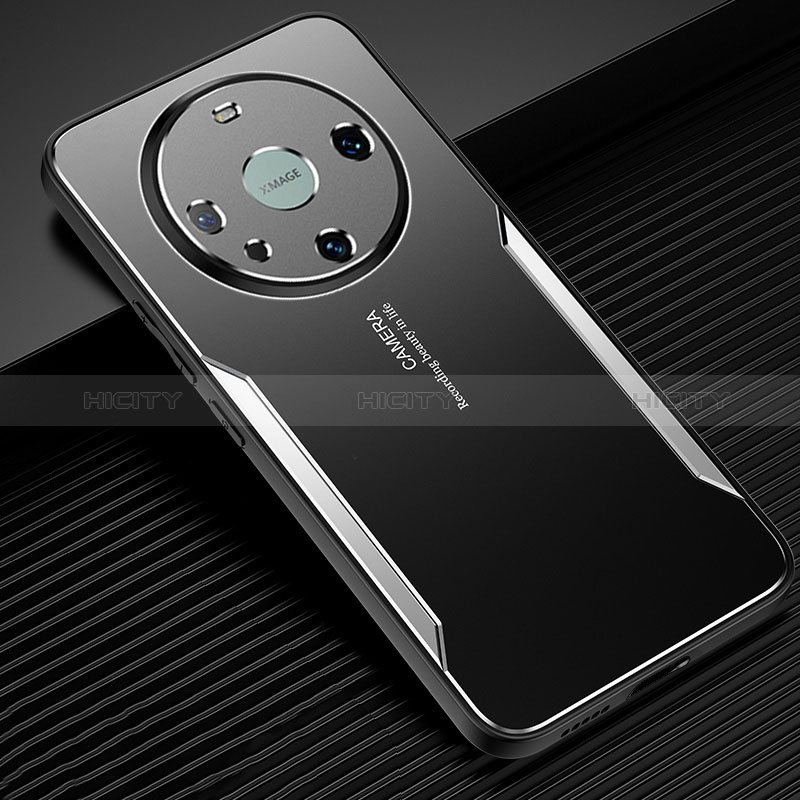 Funda Lujo Marco de Aluminio y Silicona Carcasa Bumper PB1 para Huawei Mate 60 Plata