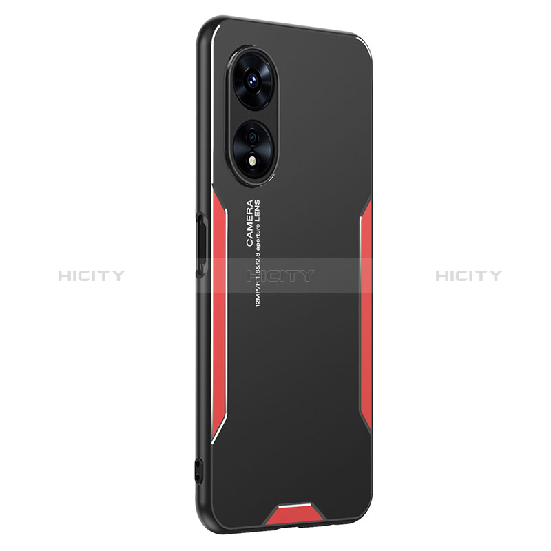 Funda Lujo Marco de Aluminio y Silicona Carcasa Bumper PB1 para Oppo A1 5G Rojo