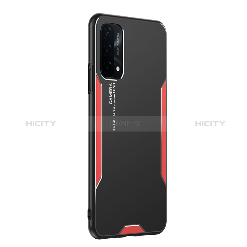 Funda Lujo Marco de Aluminio y Silicona Carcasa Bumper PB1 para Oppo A54 5G Rojo