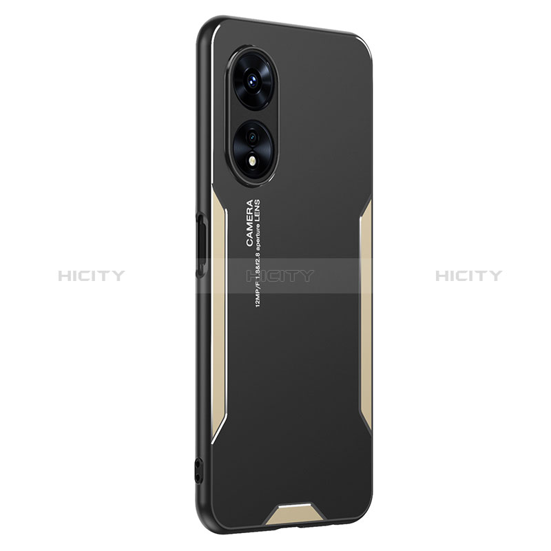 Funda Lujo Marco de Aluminio y Silicona Carcasa Bumper PB1 para Oppo A97 5G Oro