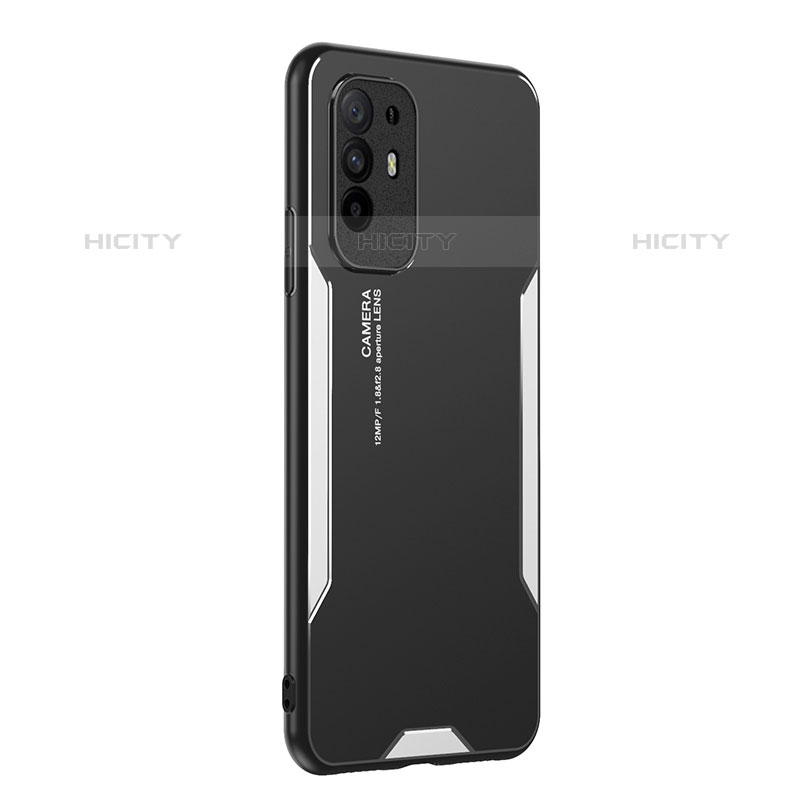 Funda Lujo Marco de Aluminio y Silicona Carcasa Bumper PB1 para Oppo F19 Pro+ Plus 5G Plata