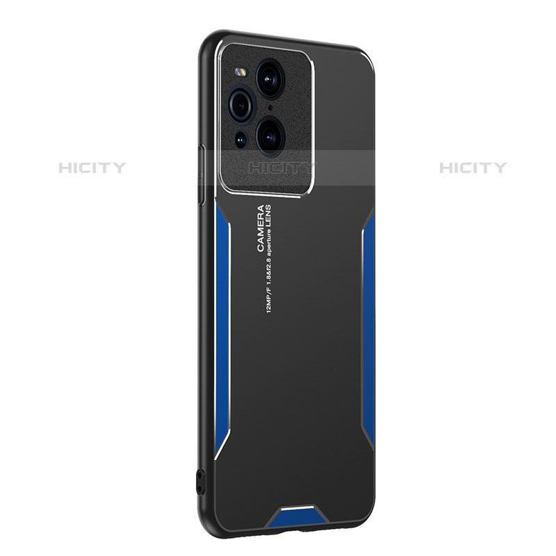 Funda Lujo Marco de Aluminio y Silicona Carcasa Bumper PB1 para Oppo Find X3 Pro 5G Azul