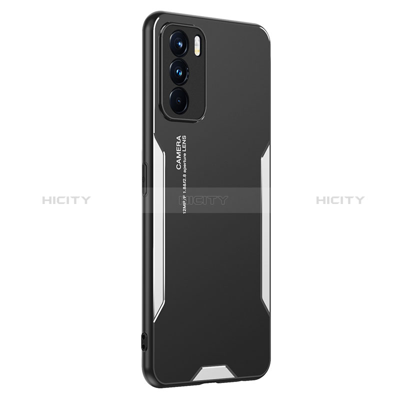 Funda Lujo Marco de Aluminio y Silicona Carcasa Bumper PB1 para Oppo K9 Pro 5G Plata