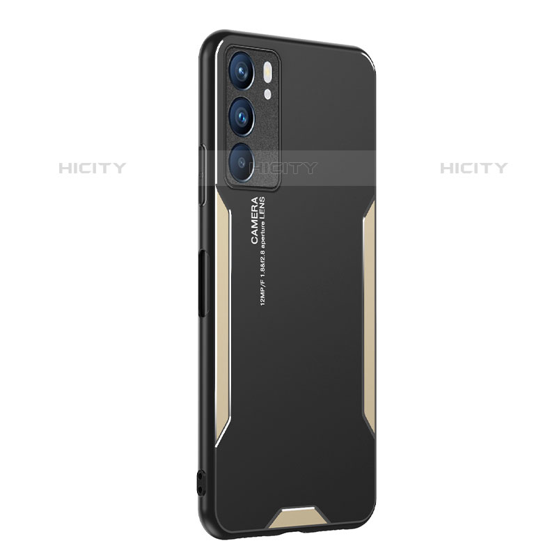 Funda Lujo Marco de Aluminio y Silicona Carcasa Bumper PB1 para Oppo Reno6 5G Oro