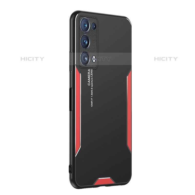 Funda Lujo Marco de Aluminio y Silicona Carcasa Bumper PB1 para Oppo Reno6 Pro 5G Rojo