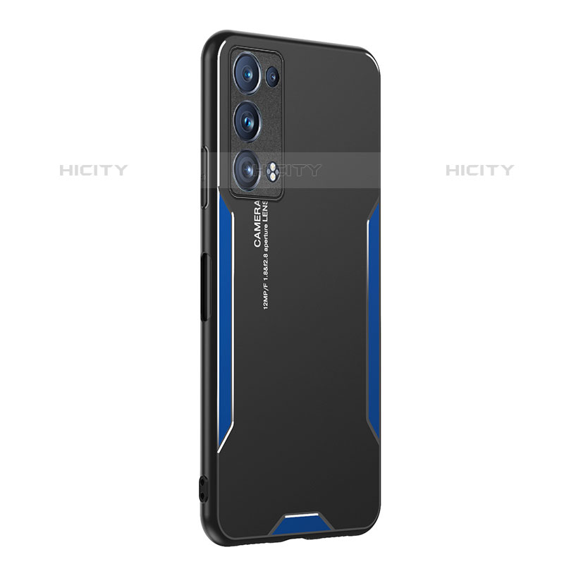 Funda Lujo Marco de Aluminio y Silicona Carcasa Bumper PB1 para Oppo Reno6 Pro+ Plus 5G Azul