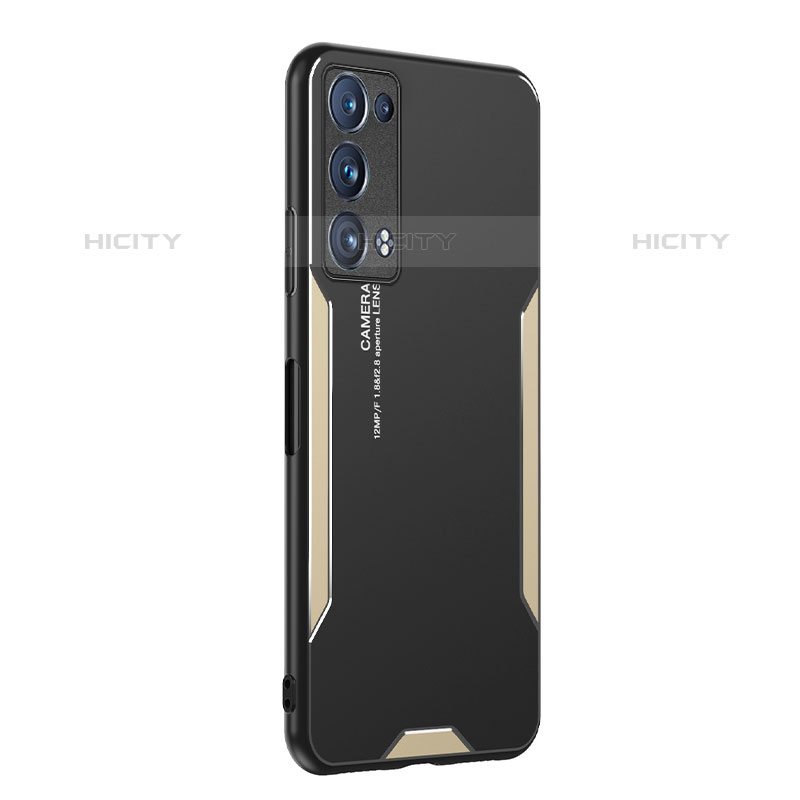 Funda Lujo Marco de Aluminio y Silicona Carcasa Bumper PB1 para Oppo Reno6 Pro+ Plus 5G Oro