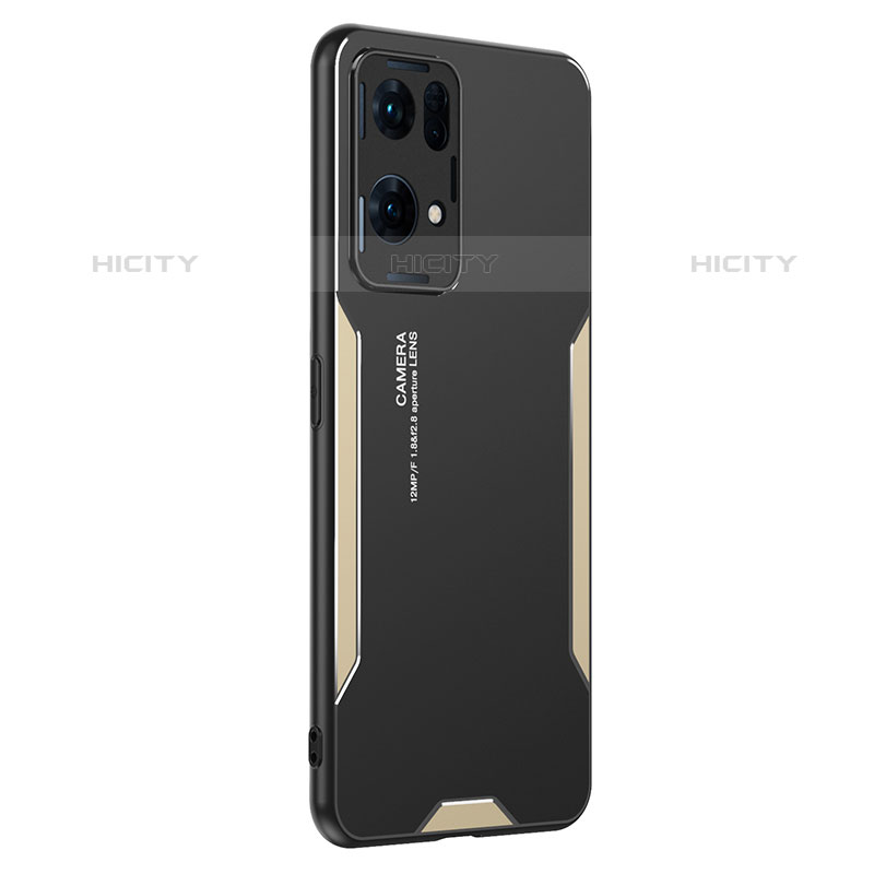 Funda Lujo Marco de Aluminio y Silicona Carcasa Bumper PB1 para Oppo Reno7 Pro 5G Oro