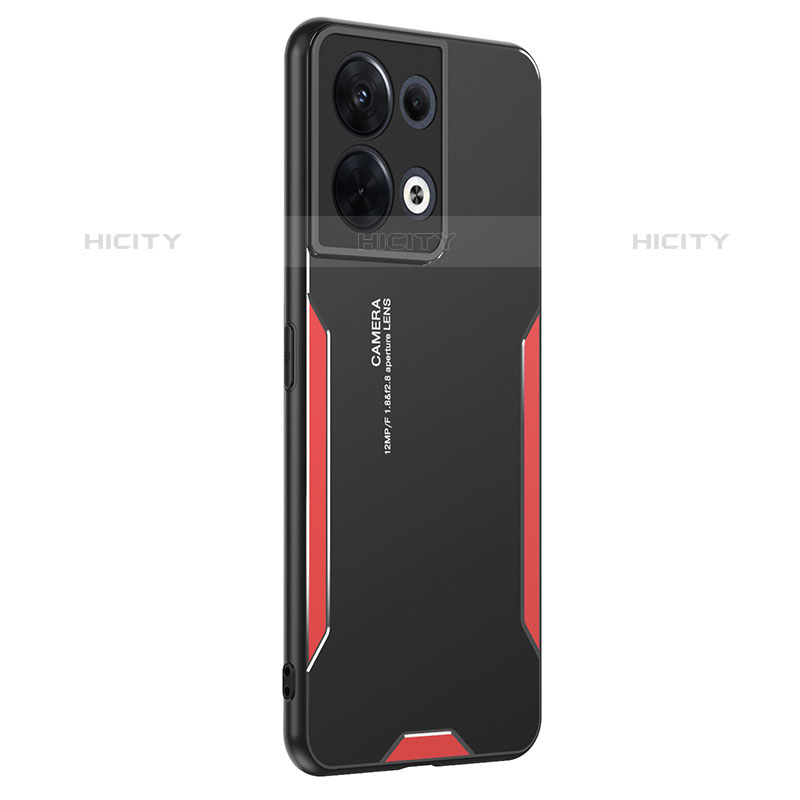 Funda Lujo Marco de Aluminio y Silicona Carcasa Bumper PB1 para Oppo Reno9 5G Rojo