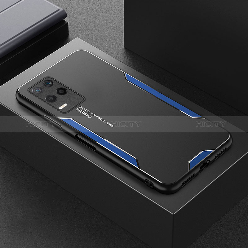 Funda Lujo Marco de Aluminio y Silicona Carcasa Bumper PB1 para Realme Q3i 5G Azul