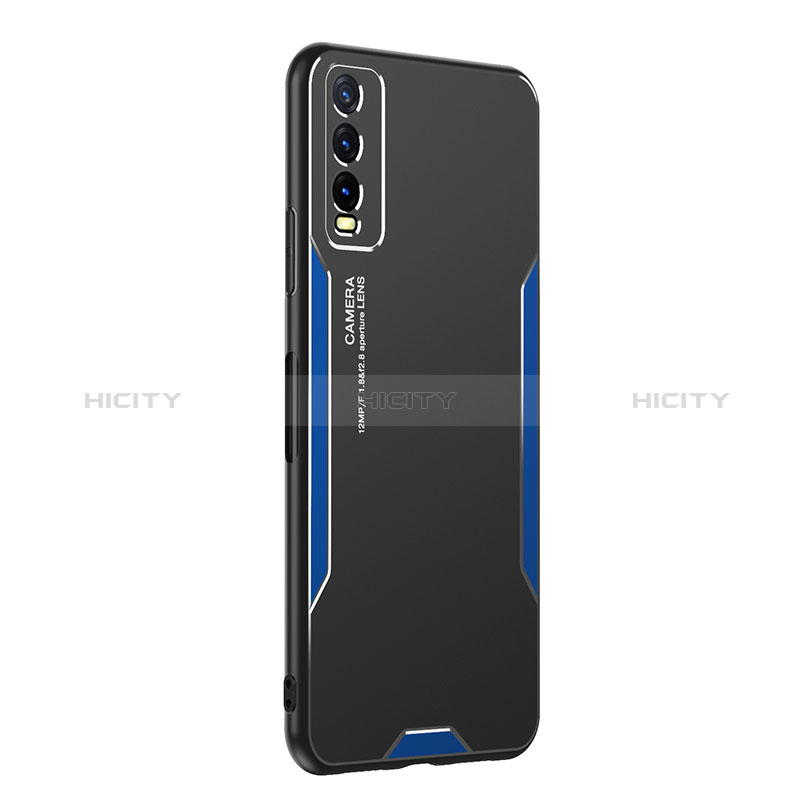 Funda Lujo Marco de Aluminio y Silicona Carcasa Bumper PB1 para Vivo Y12G Azul