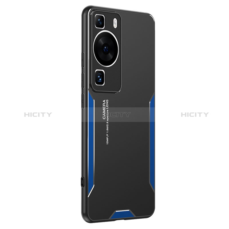 Funda Lujo Marco de Aluminio y Silicona Carcasa Bumper PB2 para Huawei P60 Azul