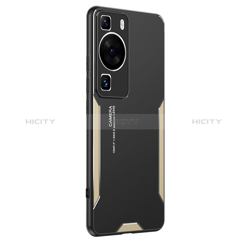 Funda Lujo Marco de Aluminio y Silicona Carcasa Bumper PB2 para Huawei P60 Pro Oro