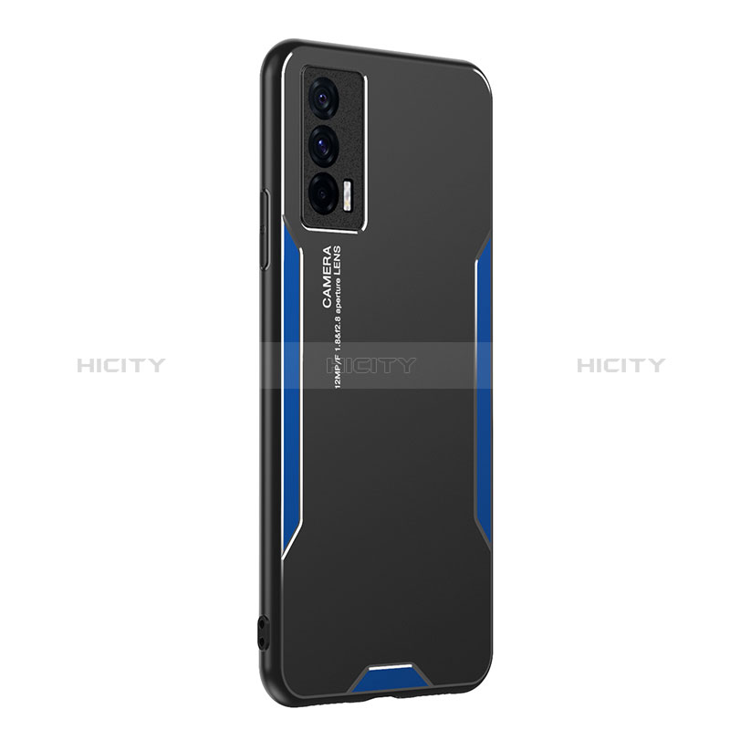 Funda Lujo Marco de Aluminio y Silicona Carcasa Bumper PB2 para Vivo iQOO 7 India 5G Azul