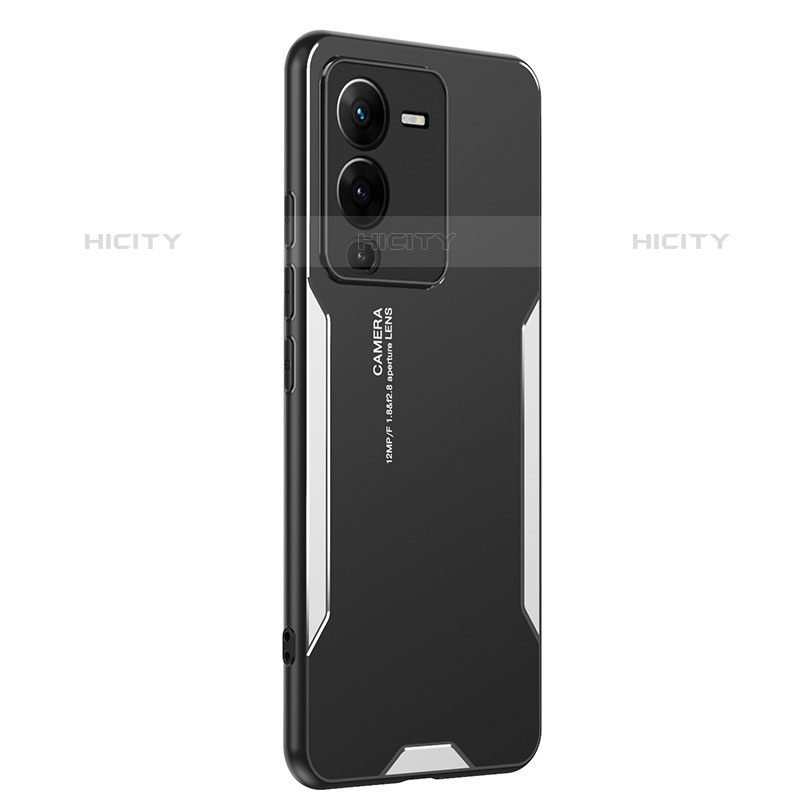 Funda Lujo Marco de Aluminio y Silicona Carcasa Bumper PB2 para Vivo V25 Pro 5G Plata