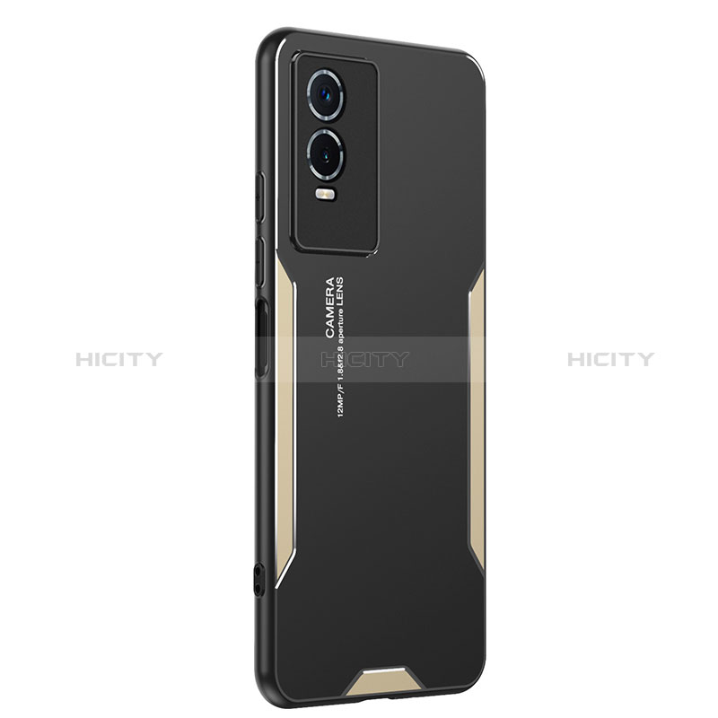 Funda Lujo Marco de Aluminio y Silicona Carcasa Bumper PB2 para Vivo Y76s 5G Oro