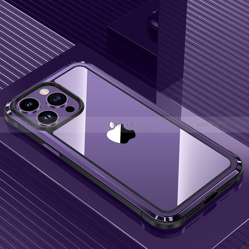 Funda Lujo Marco de Aluminio y Silicona Carcasa Bumper QC1 para Apple iPhone 13 Pro Max Morado