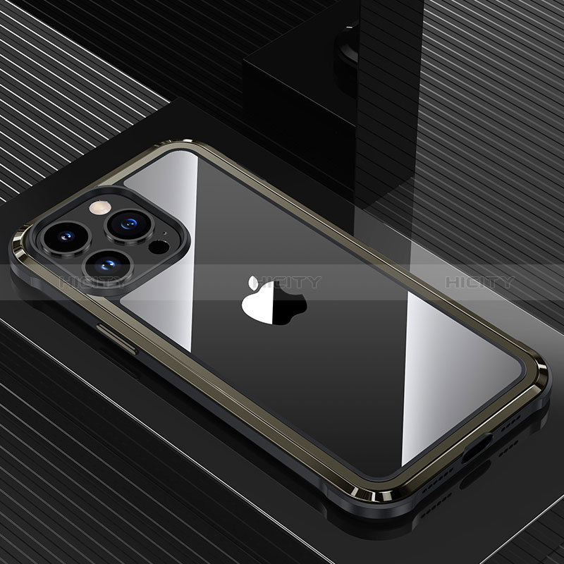 Funda Lujo Marco de Aluminio y Silicona Carcasa Bumper QC1 para Apple iPhone 14 Pro Max Negro