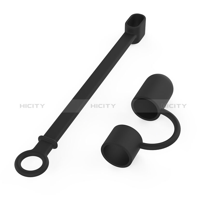 Funda Silicona Cap Tapa Soporte Cable Lightning Adaptador Tether Anti-Perdido para Apple Pencil Negro